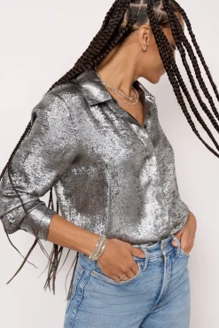 Tops & Tees<EVEREVE Florence Foil Shirting Silver
