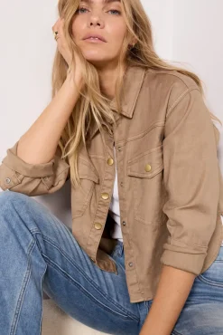 Blazers & Jackets<EVEREVE Frankie Stretch Linen Shacket Camel