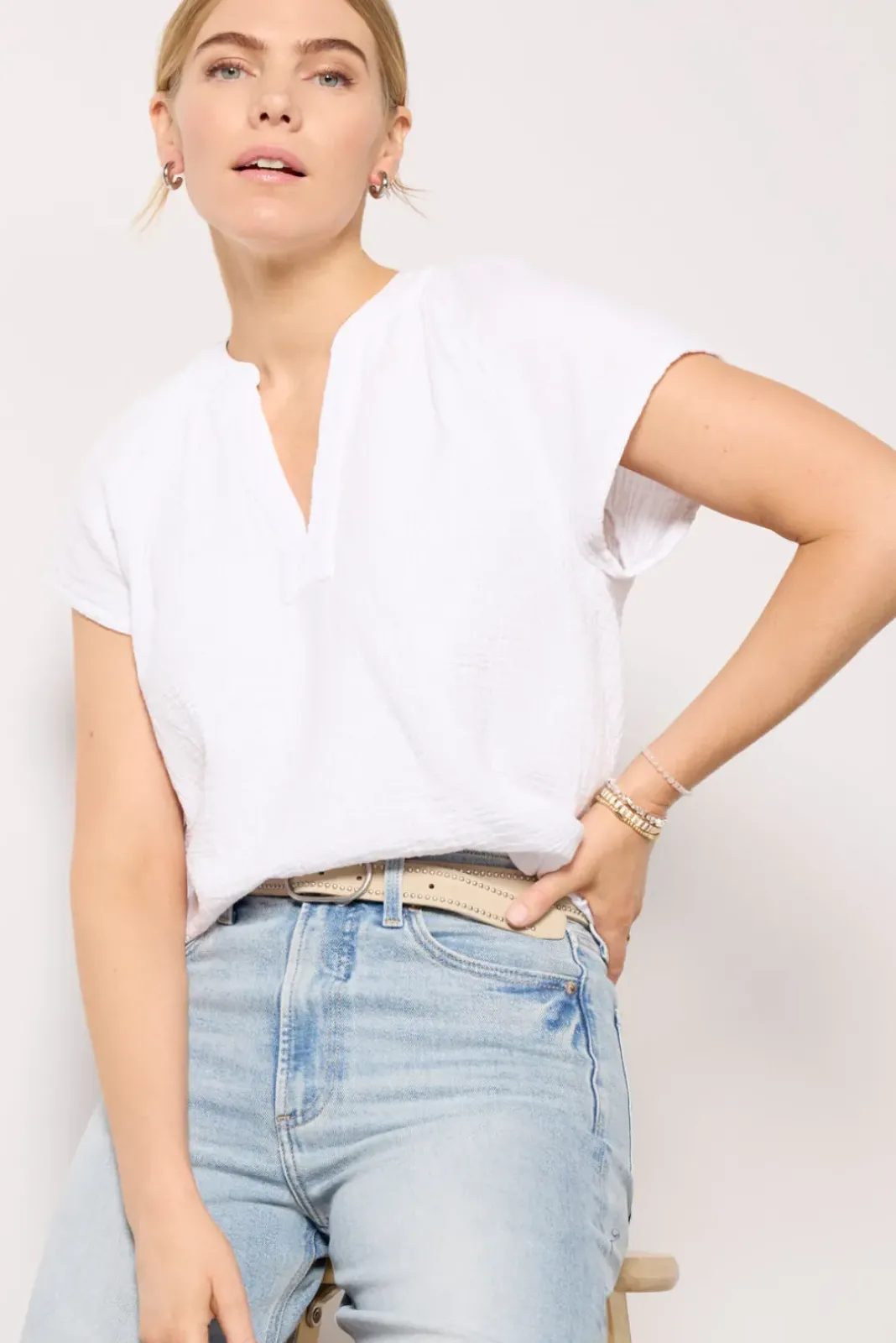 Tops & Tees<BOBI Gauze Flutter Top White
