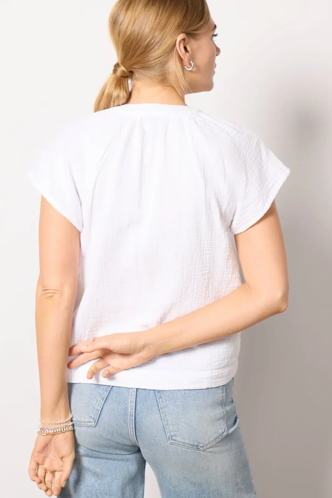Tops & Tees<BOBI Gauze Flutter Top White
