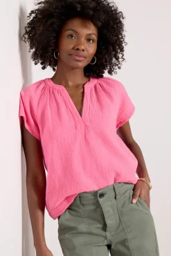 Tops & Tees<BOBI Gauze Flutter Top Tropicalpink