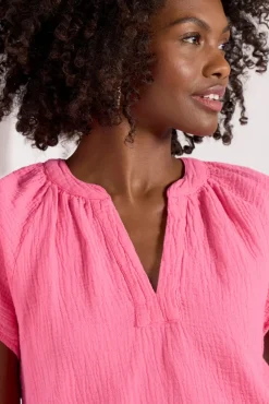 Tops & Tees<BOBI Gauze Flutter Top Tropicalpink