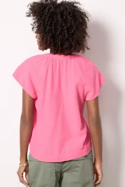 Tops & Tees<BOBI Gauze Flutter Top Tropicalpink