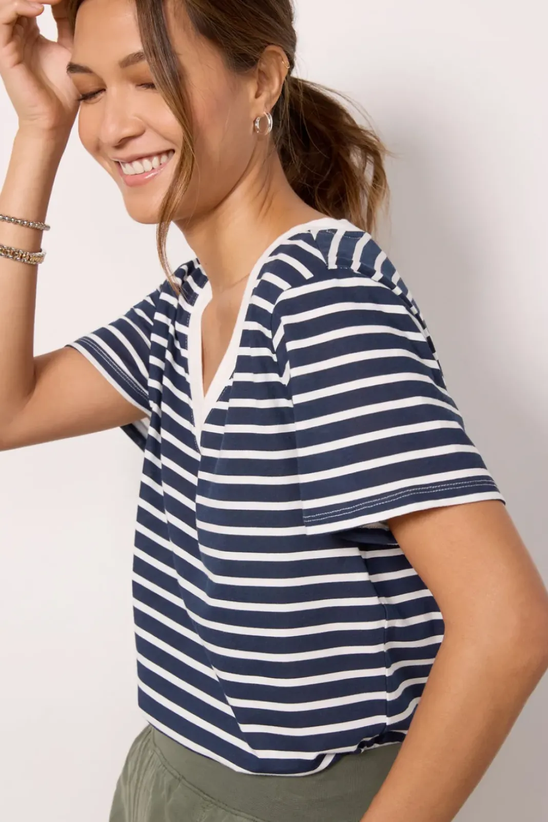 Tops & Tees<Z SUPPLY Girlfriend V Neck Tee Navy/Whitestripe