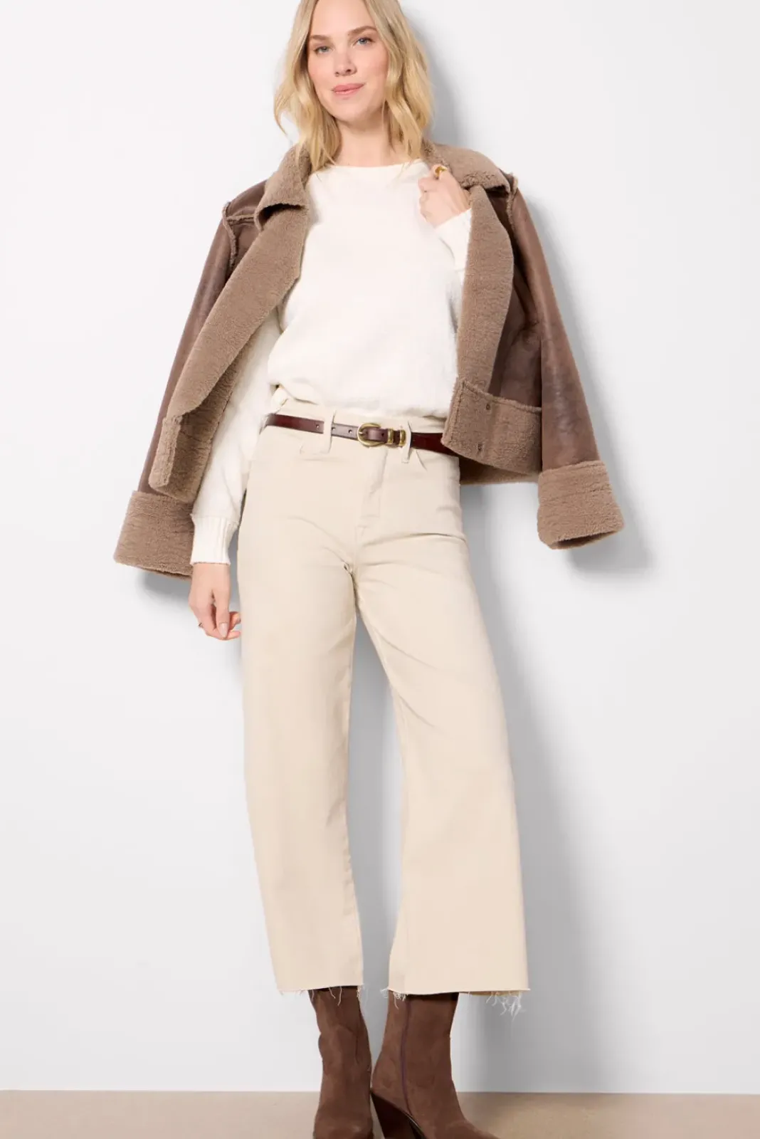 Jeans<GOOD AMERICAN Good Waist Palazzo Crop Bone