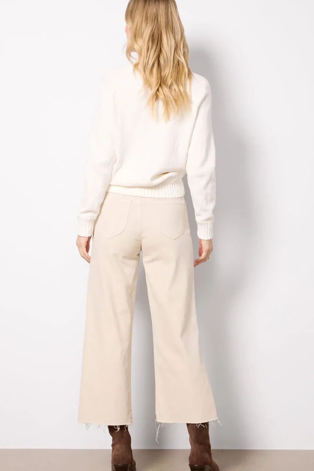 Jeans<GOOD AMERICAN Good Waist Palazzo Crop Bone