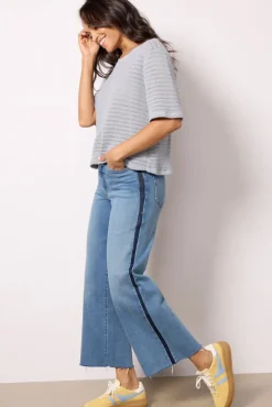 Jeans<GOOD AMERICAN Good Waist Palazzo Crop Tux Stripe Indigo857