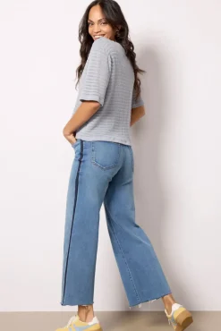 Jeans<GOOD AMERICAN Good Waist Palazzo Crop Tux Stripe Indigo857