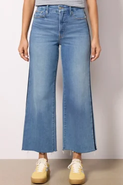 Jeans<GOOD AMERICAN Good Waist Palazzo Crop Tux Stripe Indigo857