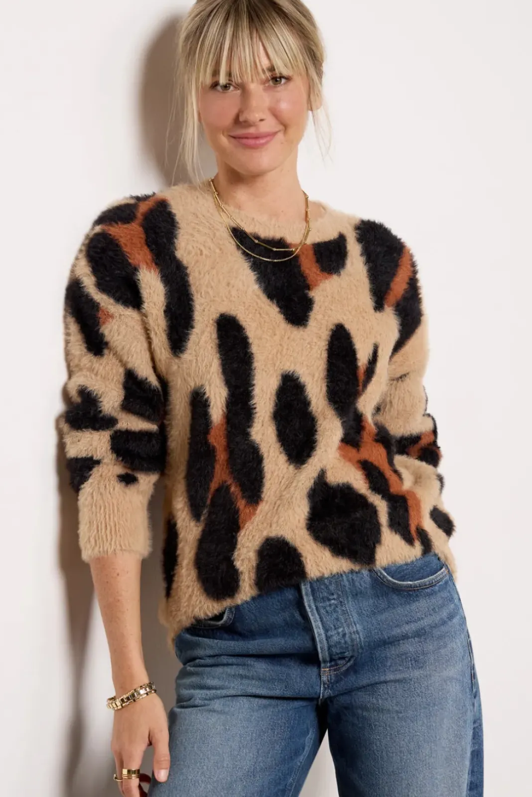 Sweaters<EVEREVE Harley Pullover Taupe/Blackleopard