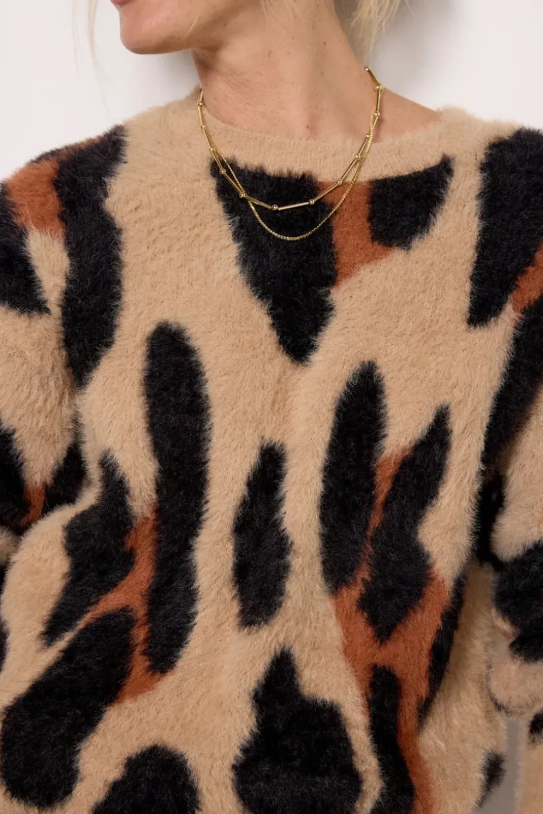 Sweaters<EVEREVE Harley Pullover Taupe/Blackleopard