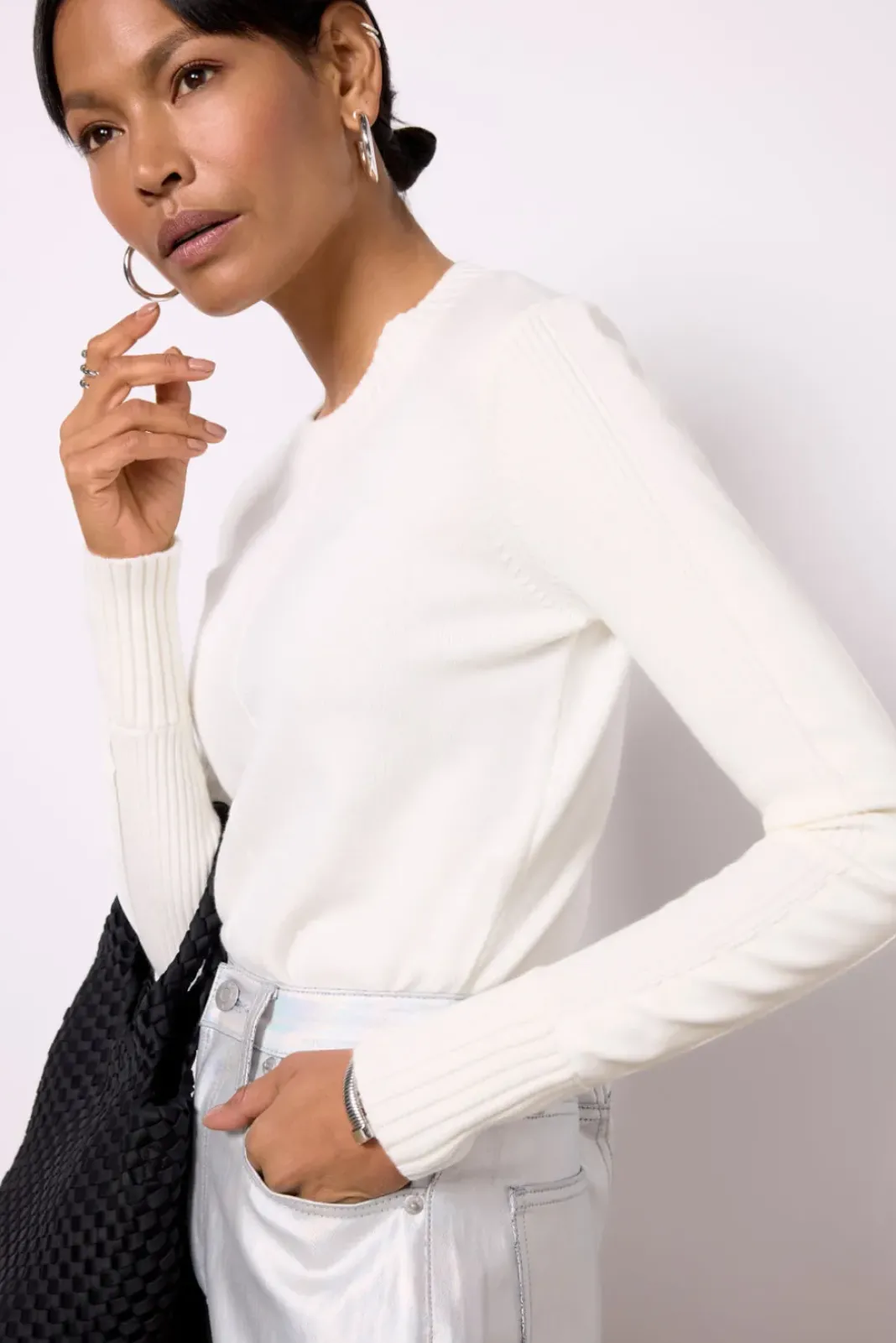 Sweaters<EVEREVE Harlow Leather Pullover Winterwhite