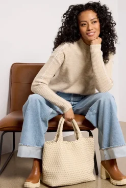 Sweaters<EVEREVE Haven Whipstich Pullover Oat/White