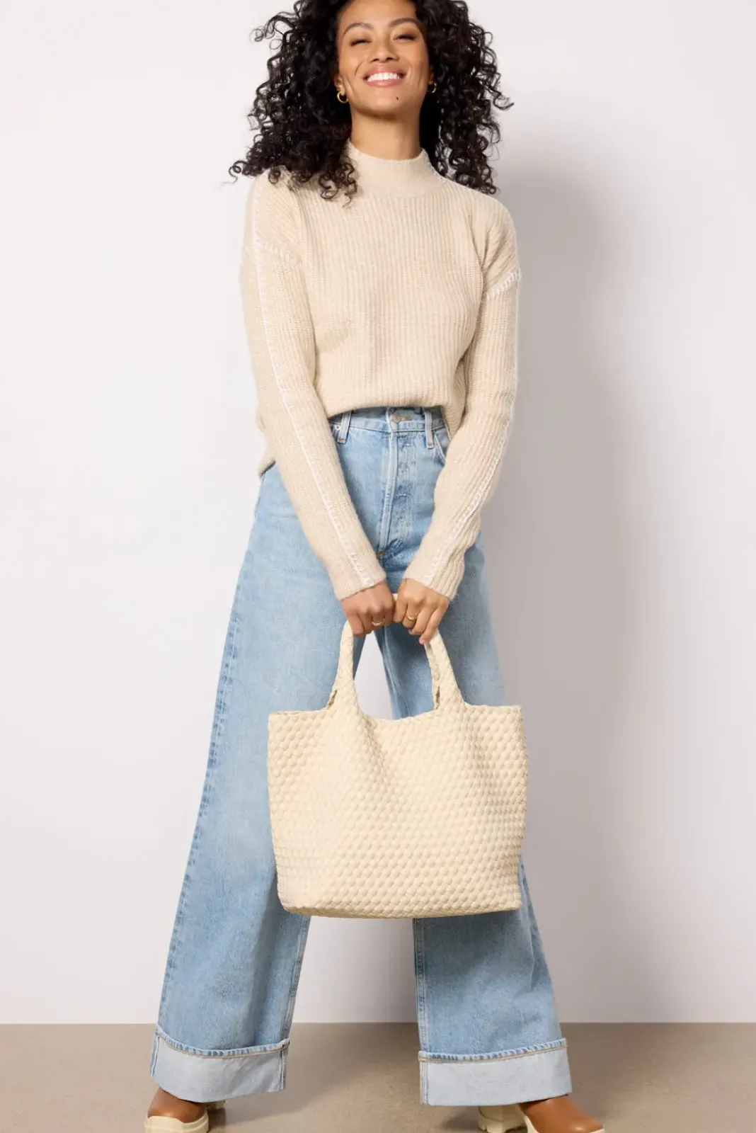 Sweaters<EVEREVE Haven Whipstich Pullover Oat/White