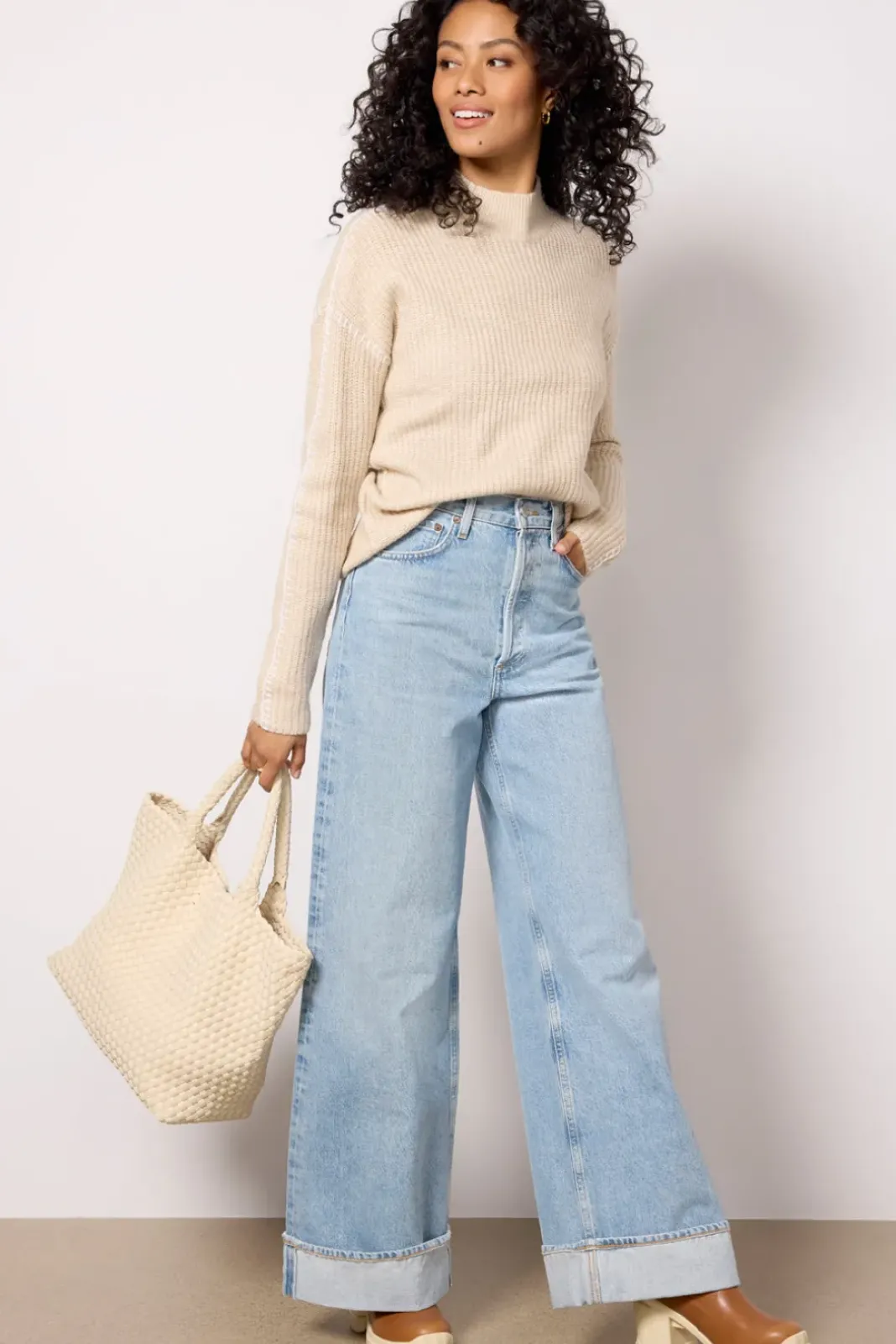 Sweaters<EVEREVE Haven Whipstich Pullover Oat/White