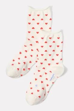 Socks<BOMBAS Heart Roll Top Half Calf Whiteredmix