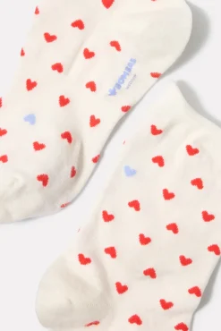 Socks<BOMBAS Heart Roll Top Half Calf Whiteredmix