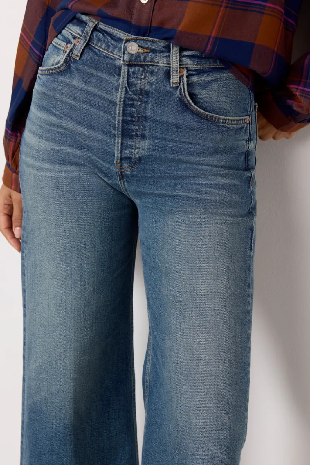 Jeans<RE/DONE High Rise Wide Leg Crop Craftedindigo