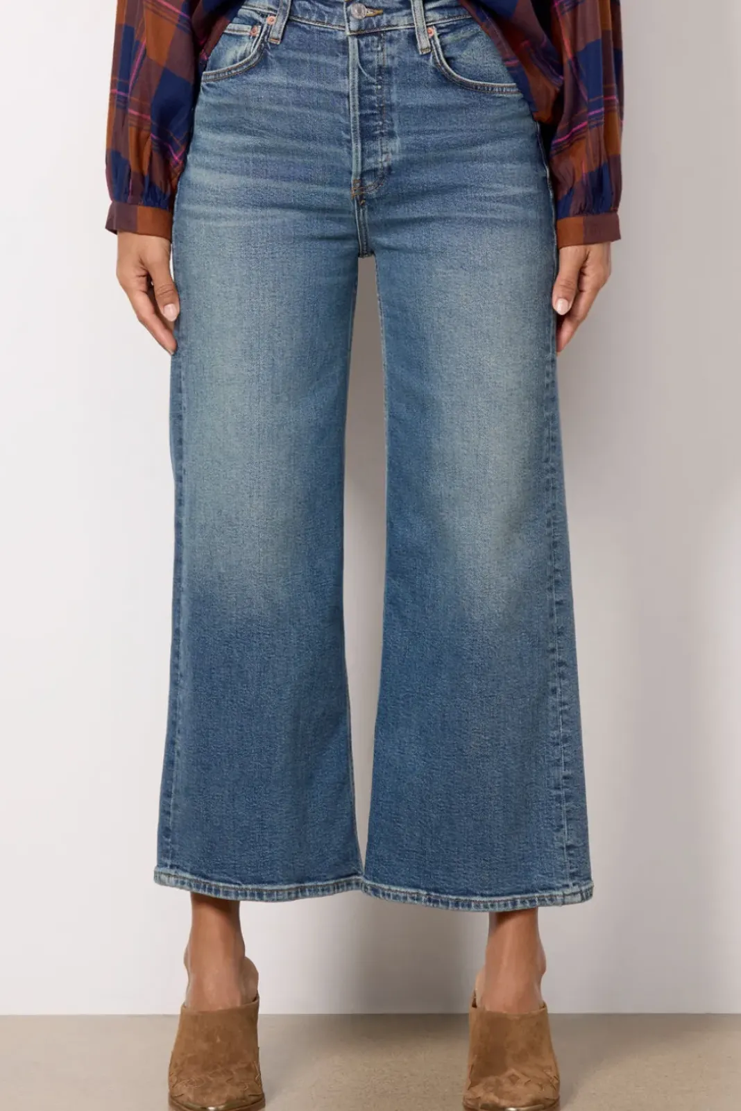 Jeans<RE/DONE High Rise Wide Leg Crop Craftedindigo