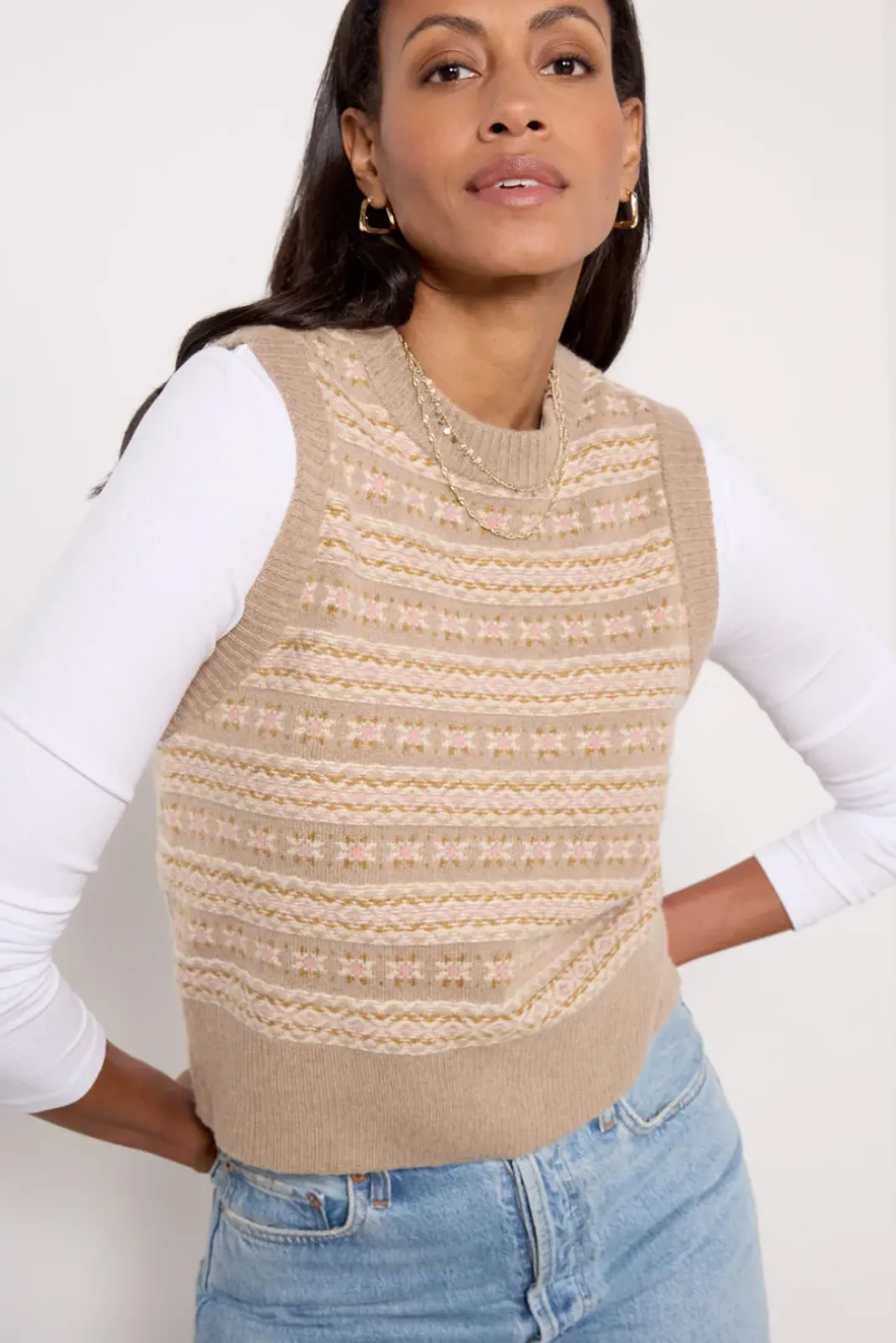 Sweaters<FAHERTY Highland Fair Isle Sweater Vest Sugarcookie