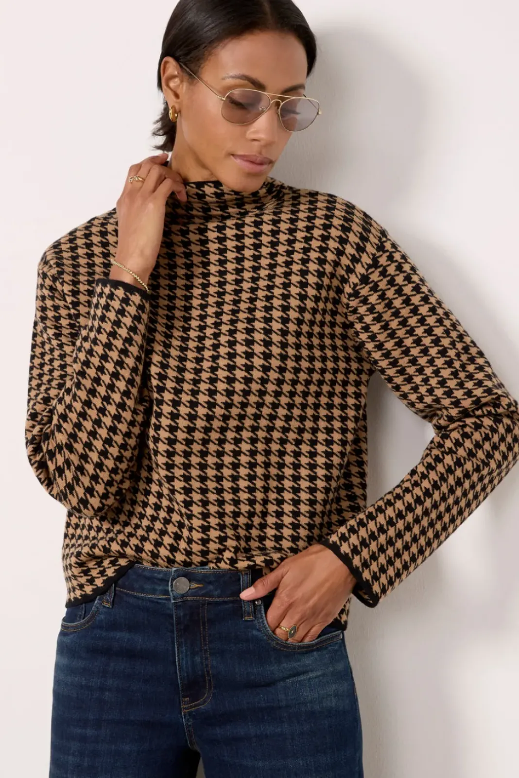Sweaters<LINE AND DOT Houndstooth Pullover Black/Brown