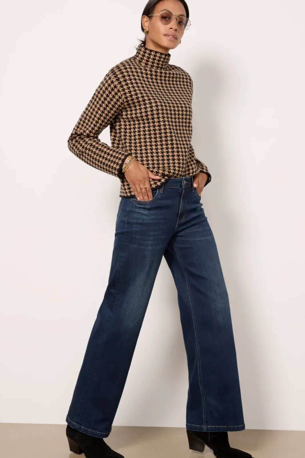 Sweaters<LINE AND DOT Houndstooth Pullover Black/Brown