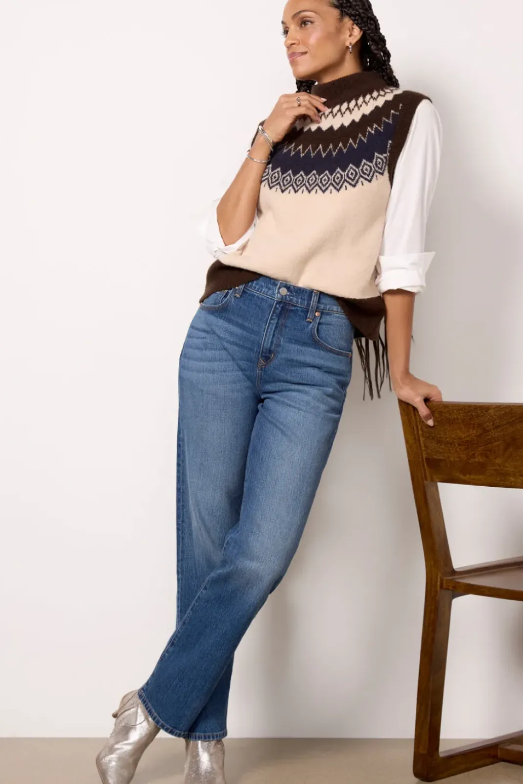 Sweaters<EVEREVE Ida Fairisle vest Brown/Ivory