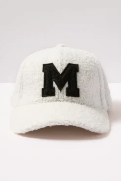 Hats<EVEREVE Initial Sherpa Baseball Hat Ivory