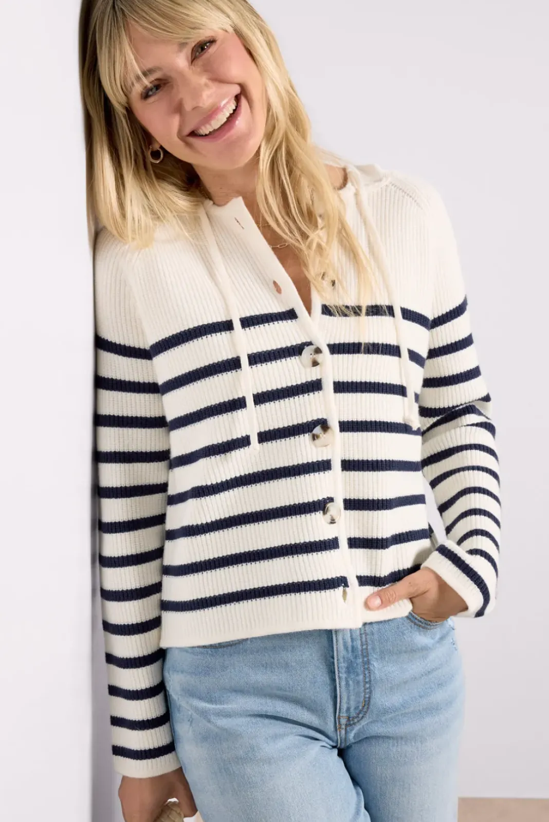 Sweaters<EVEREVE Isabel Hoodie Lady Like Navy/Whitestripe
