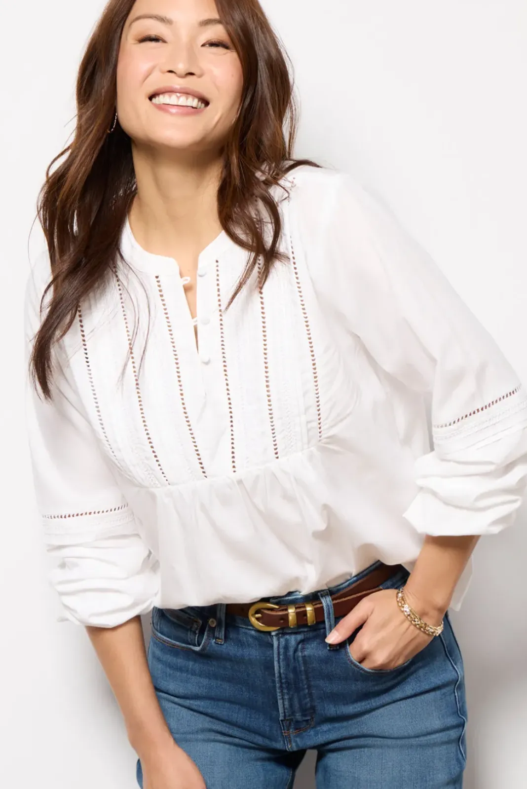 Tops & Tees<EVEREVE Jacqueline Lace Inset Blouse White