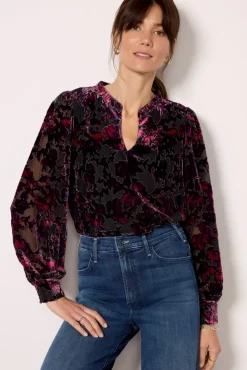 Tops & Tees<EVEREVE Jesse Burnout Velvet Blouse Pink/Navy