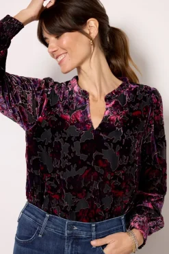 Tops & Tees<EVEREVE Jesse Burnout Velvet Blouse Pink/Navy