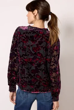 Tops & Tees<EVEREVE Jesse Burnout Velvet Blouse Pink/Navy