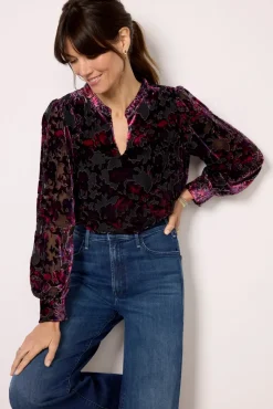 Tops & Tees<EVEREVE Jesse Burnout Velvet Blouse Pink/Navy