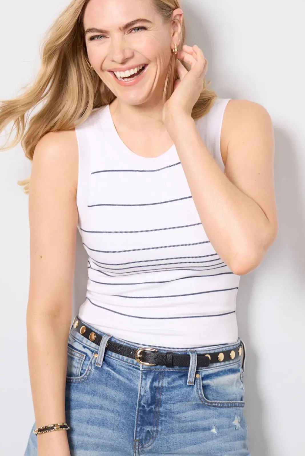 Tops & Tees<LNA Jones Rib Tank White/Blackstripe