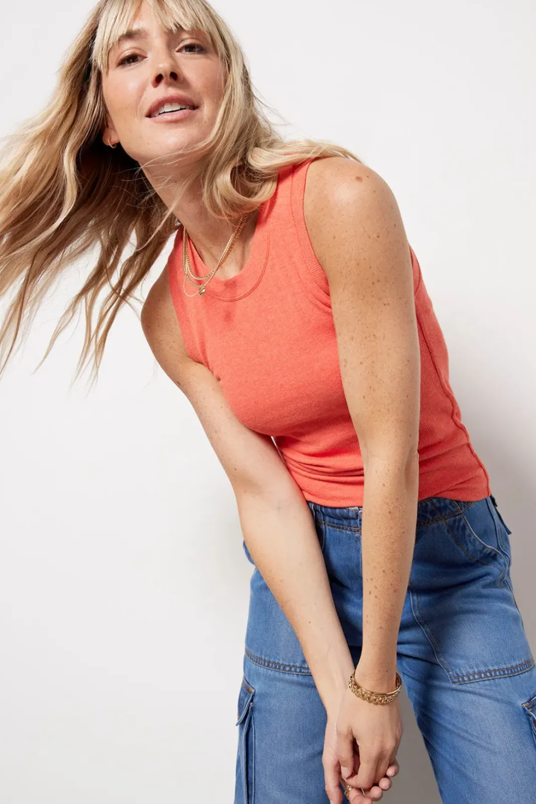 Tops & Tees<LNA Jones Rib Tank Heathercoral