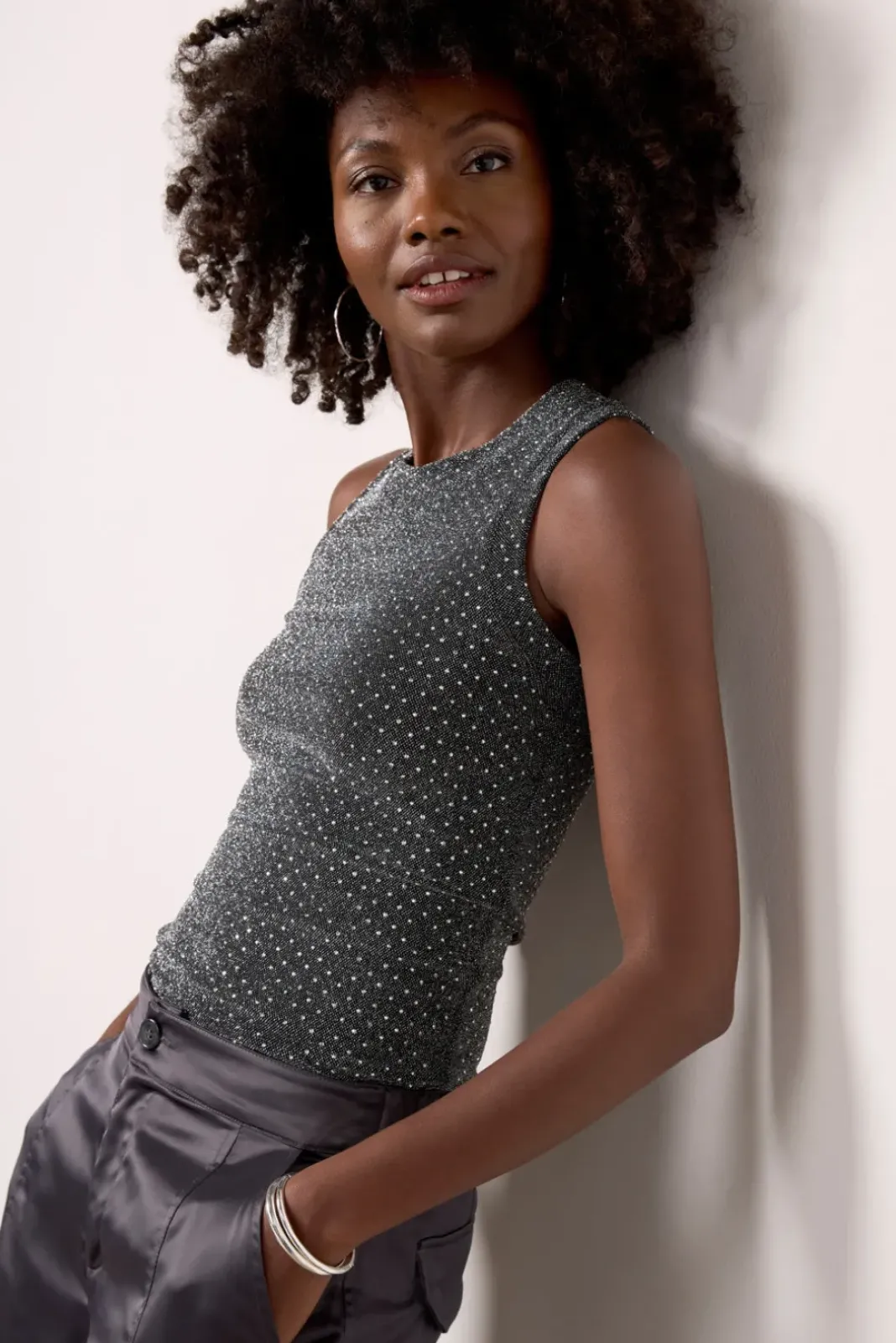 Tops & Tees<LNA Jones Shine Tank BlackRhinestone