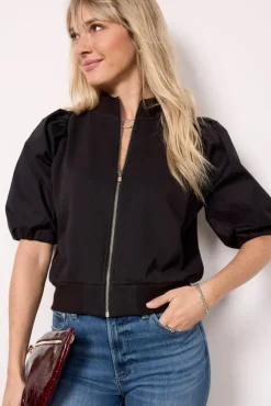 Sweatshirts<EVEREVE Jordan Zip Up Puff Sleeve Top Black