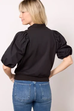 Sweatshirts<EVEREVE Jordan Zip Up Puff Sleeve Top Black
