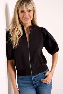 Sweatshirts<EVEREVE Jordan Zip Up Puff Sleeve Top Black