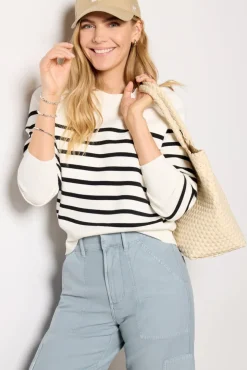 Sweaters<EVEREVE June Stripe Pullover White/Blackstripe