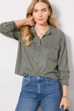 Tops & Tees<EVEREVE Kenley Utility Shirt Olive