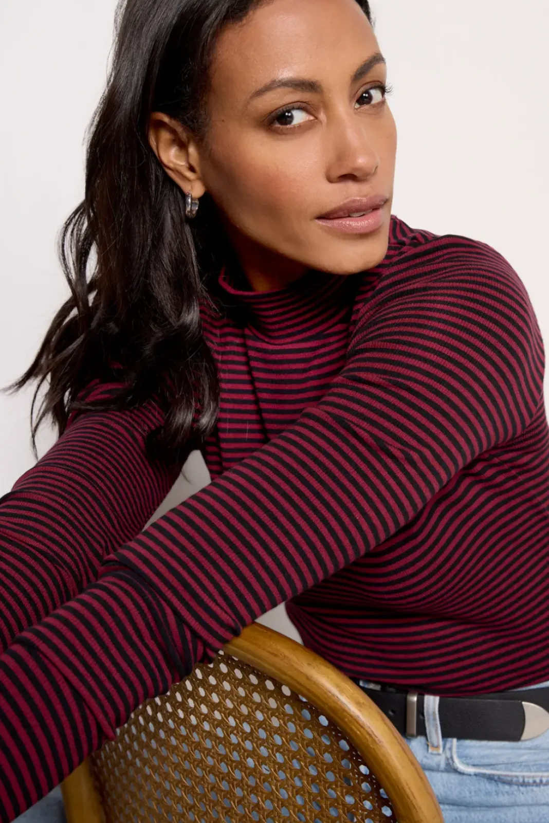 Tops & Tees<EVEREVE Kody Stripe Turtleneck Winestripe