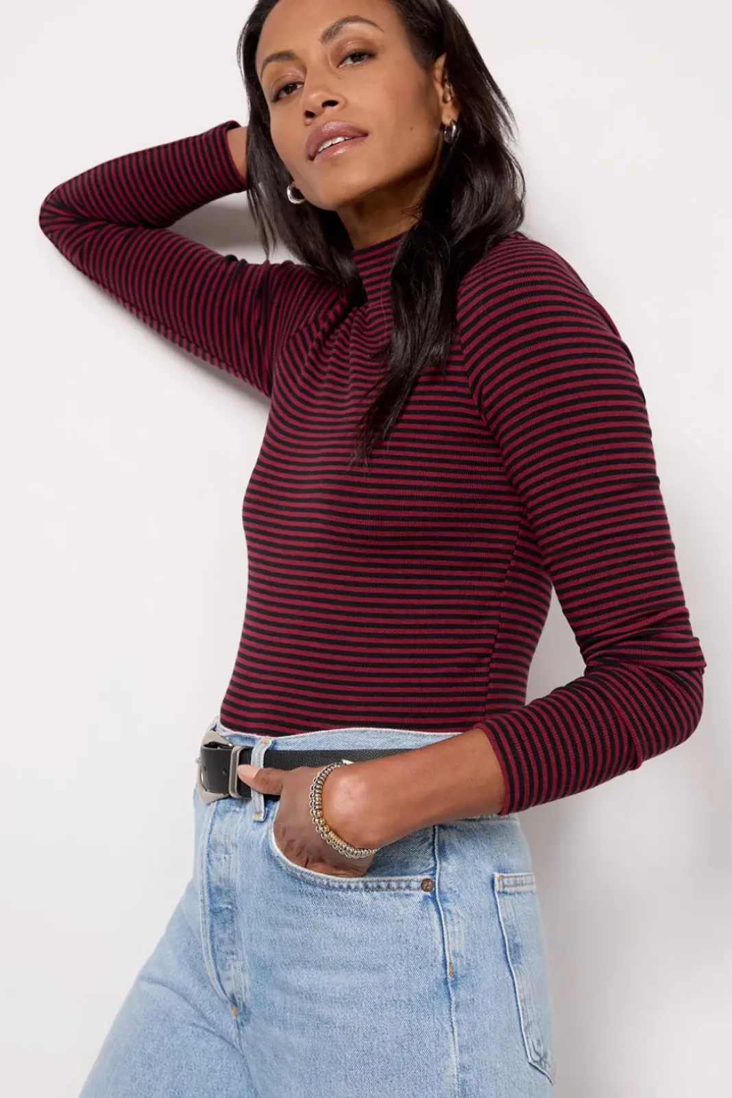 Tops & Tees<EVEREVE Kody Stripe Turtleneck Winestripe