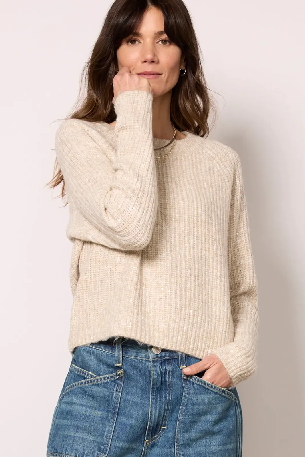 Sweaters<DESIGN HISTORY Kori Sequin Pullover Oatmeal