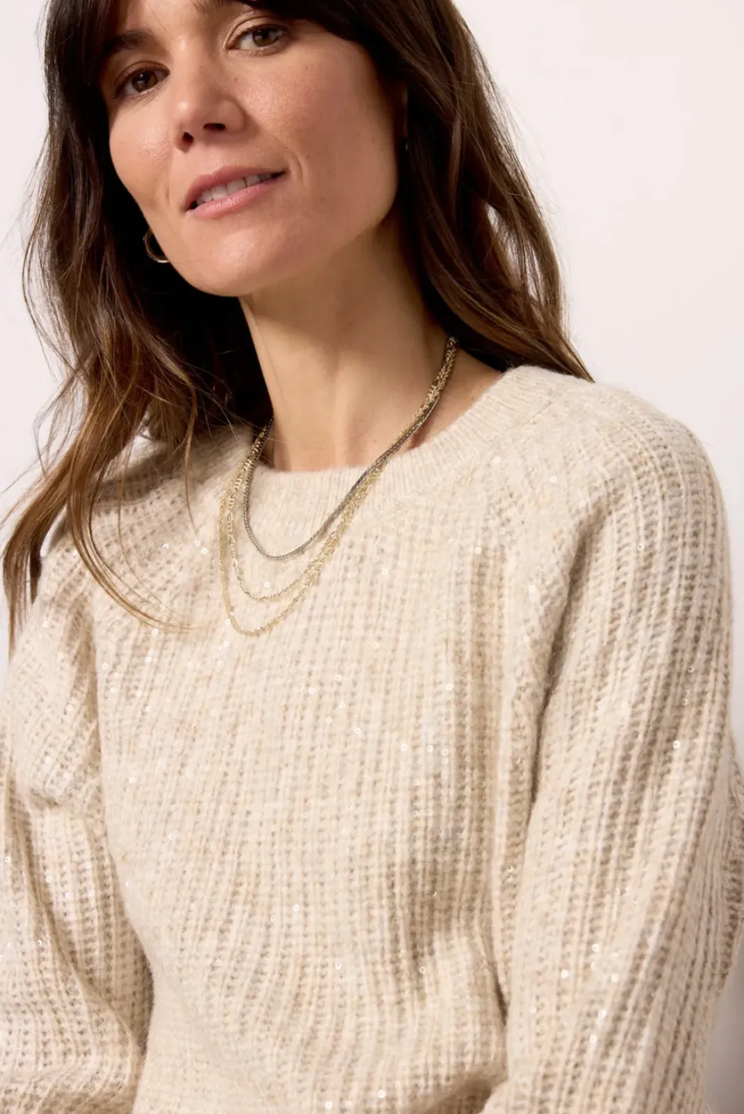 Sweaters<DESIGN HISTORY Kori Sequin Pullover Oatmeal