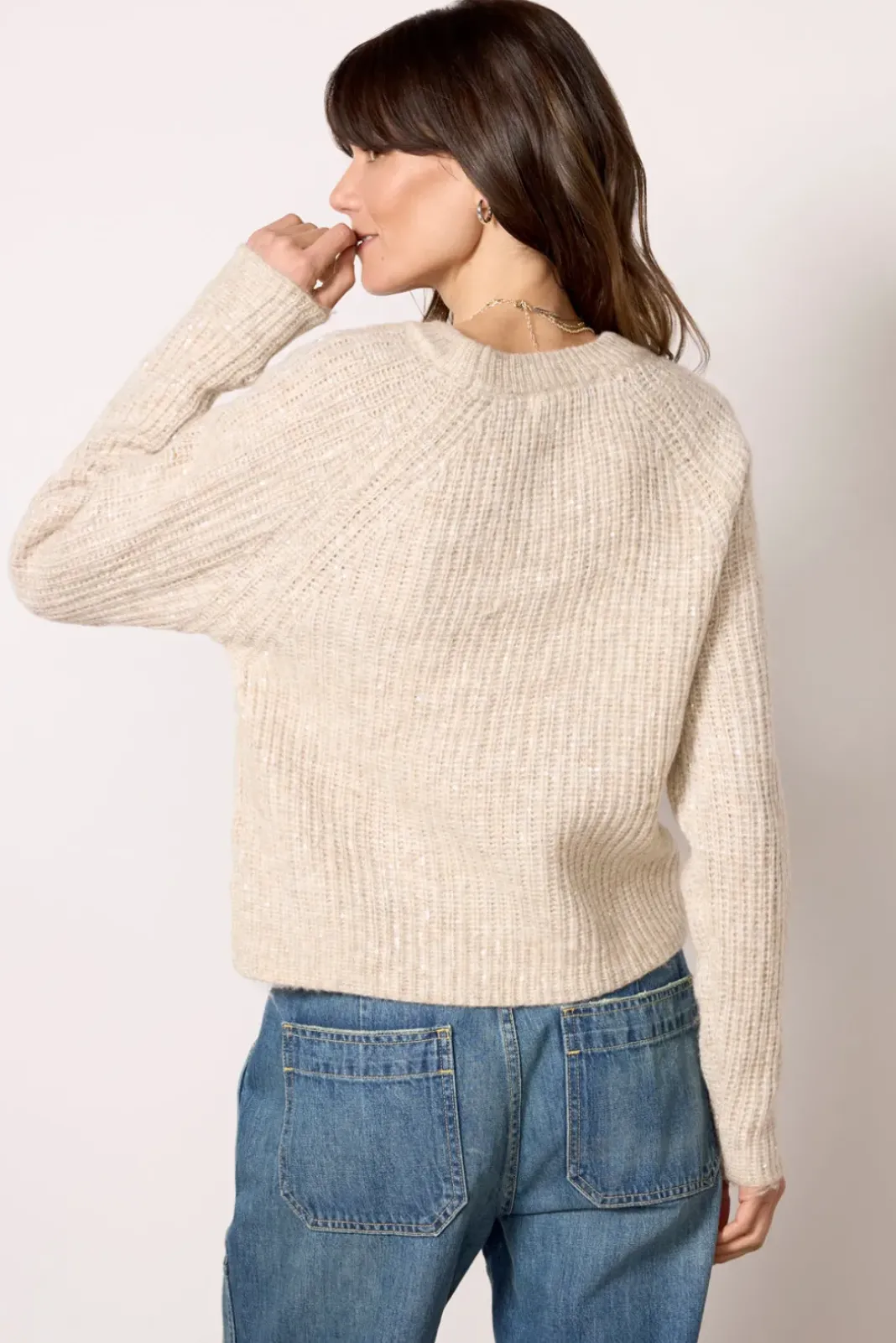 Sweaters<DESIGN HISTORY Kori Sequin Pullover Oatmeal