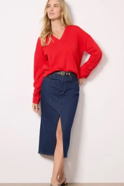 Sweaters<LNA Latigo V Neck Sweater Red