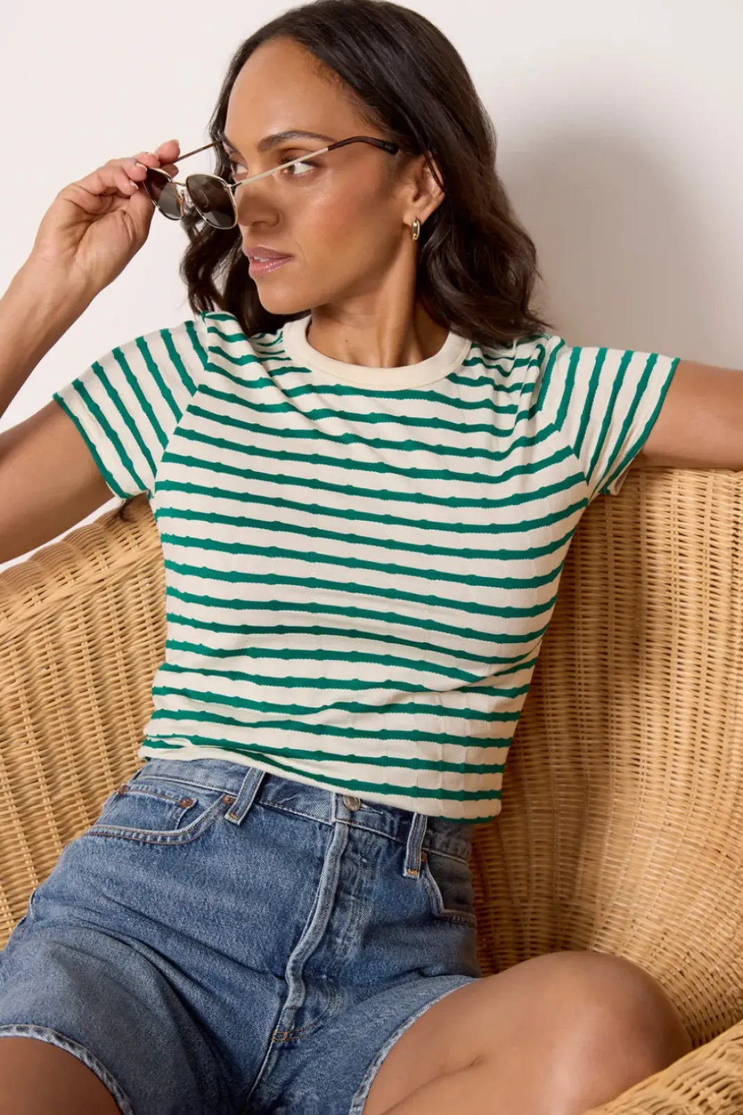 Tops & Tees<NATION LTD Laurence Vintage Tee Porcelain/Green