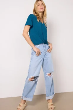 Tops & Tees<EVEREVE Layla Knot Front V Neck Blue